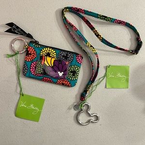 NWT DISCO Vera Bradley Disney Mickey Mouse Floral/Flowers Lanyard & Pouch